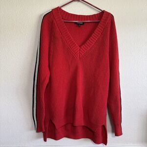 Vintage Express Red Deep V-neck Sweater Racer Stripe Sleeve‎ Oversized Small